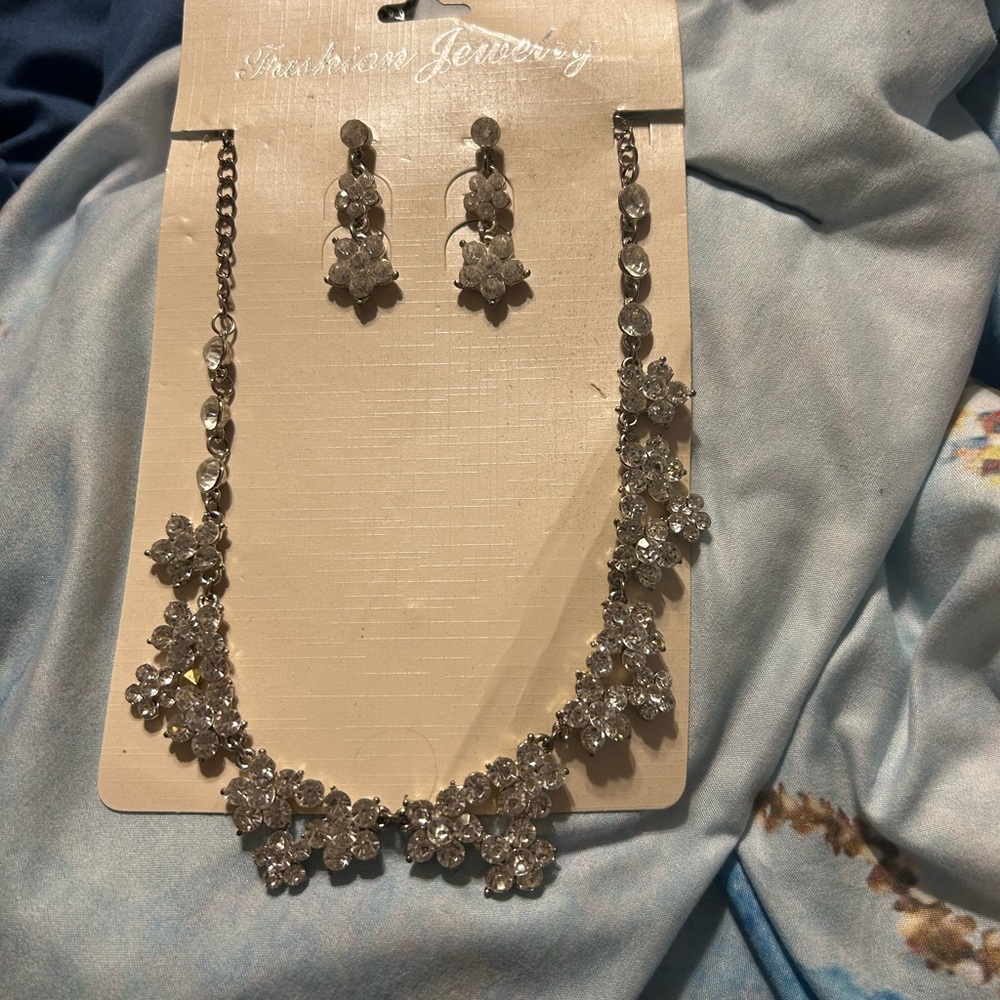 Elegant Silver Floral Necklace and Earring Set